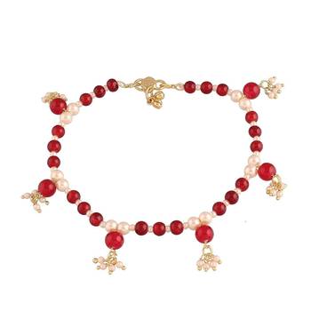 adjustable pearl beads payal anklets jewellery for women & girls  2