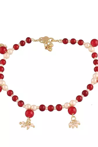 adjustable pearl beads payal anklets jewellery for women & girls 