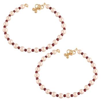 adjustable pearl beads payal anklets jewellery for women & girls  1