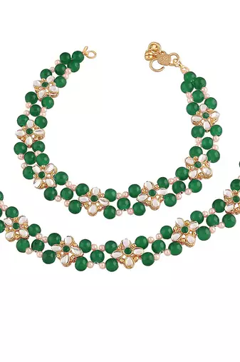 traditional kundan & pearls adjustable bridal anklets payal for women/girls