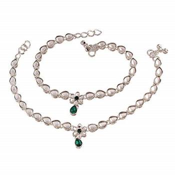 traditional silver plated kundan anklets for girls & women  2