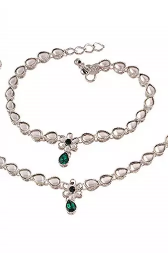 traditional silver plated kundan anklets for girls & women 