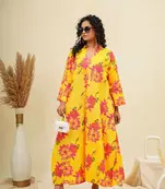 Yellow pink kaftan style shirt dress