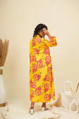 Yellow pink kaftan style shirt dress 3