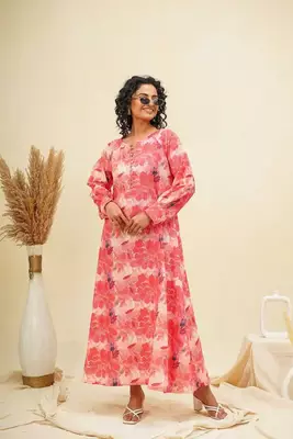 Coral pink kaftan style shirt dress 1