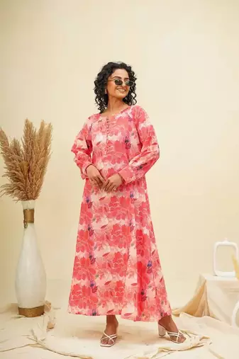 Coral pink kaftan style shirt dress
