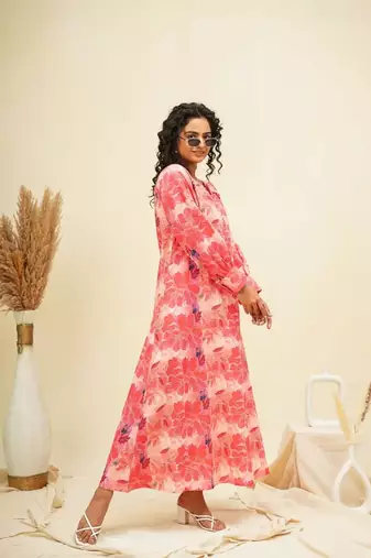 Coral pink kaftan style shirt dress