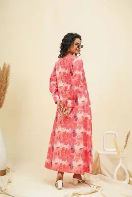 Coral pink kaftan style shirt dress 3