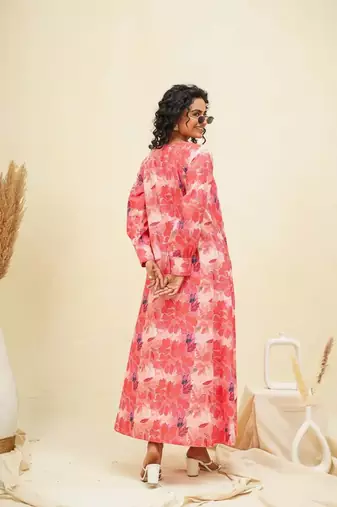 Coral pink kaftan style shirt dress