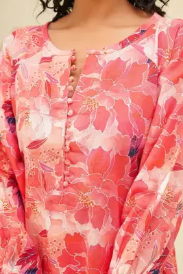 Coral pink kaftan style shirt dress 4