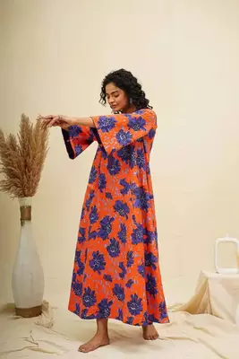 Purple orange kaftan style shirt dress 2