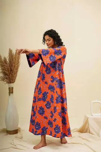 Purple orange kaftan style shirt dress