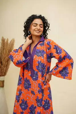 Purple orange kaftan style shirt dress 4