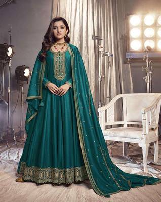 Rama Embroidered Art Silk Semi-Stitched Anarkali Suit 1