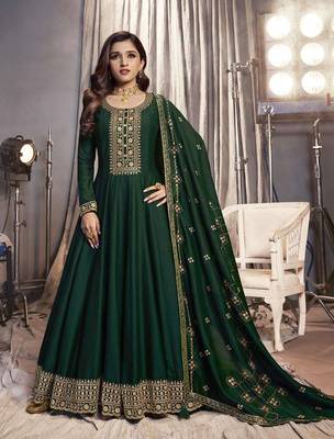 Green Embroidered Art Silk Semi-Stitched Anarkali Suit 1
