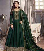 Green Embroidered Art Silk Semi-Stitched Anarkali Suit