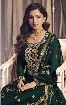 Green Embroidered Art Silk Semi-Stitched Anarkali Suit 2