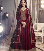 Maroon Embroidered Art Silk Semi-Stitched Anarkali Suit