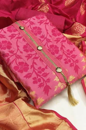 Light pink color weaving work banarasi jacquard unstitched chudidar dress material - mrfc11001b