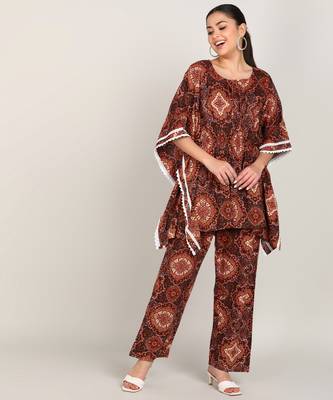 Vahson women's floral printed kaftan suit set dress brown 1