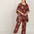 Vahson women's floral printed kaftan suit set dress brown