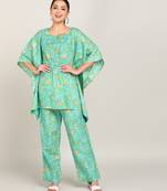 Vahson women's floral printed kaftan suit set dress green