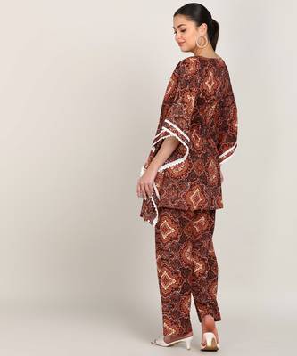 Vahson women's floral printed kaftan suit set dress brown 4