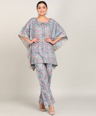 s floral printed kaftan suit set dress sea green 1