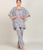 Vahson women's floral printed kaftan suit set dress sea green