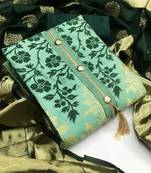 Light green color weaving work banarasi jacquard unstitched chudidar dress material 
