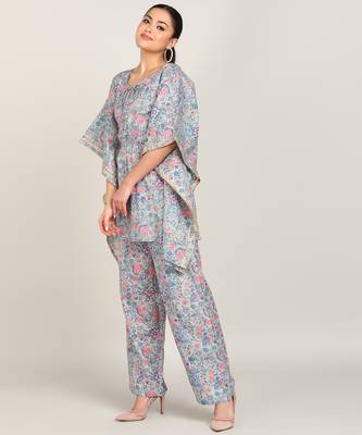 s floral printed kaftan suit set dress sea green 2