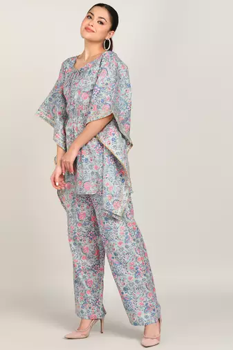 s floral printed kaftan suit set dress sea green