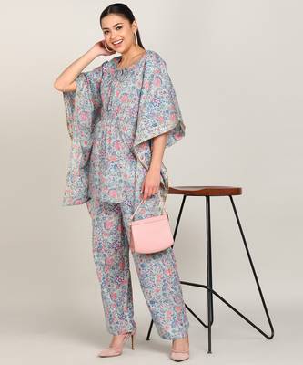 s floral printed kaftan suit set dress sea green 3