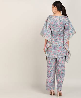 s floral printed kaftan suit set dress sea green 4