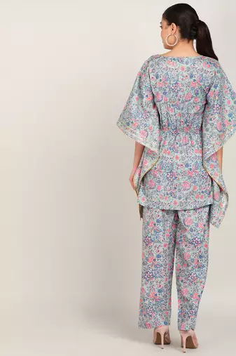s floral printed kaftan suit set dress sea green