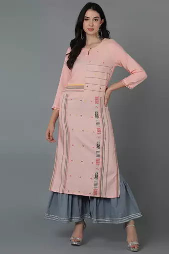 s rayon kurta and sharara set pink