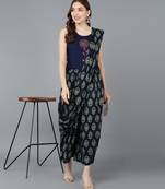 Vahson indo western printed regular slim fit sleeveless rayon blue palazzo pant one minute saree