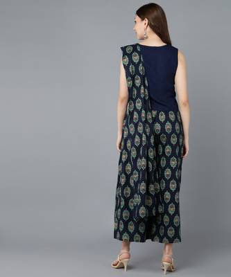 Vahson indo western printed regular slim fit sleeveless rayon blue palazzo pant one minute saree 2
