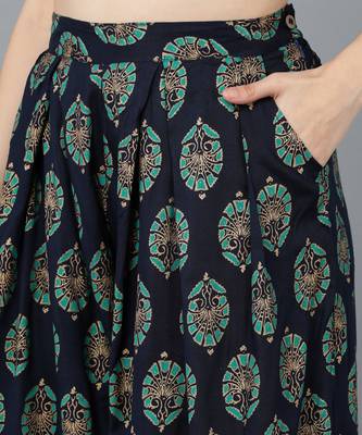 Vahson indo western printed regular slim fit sleeveless rayon blue palazzo pant one minute saree 4