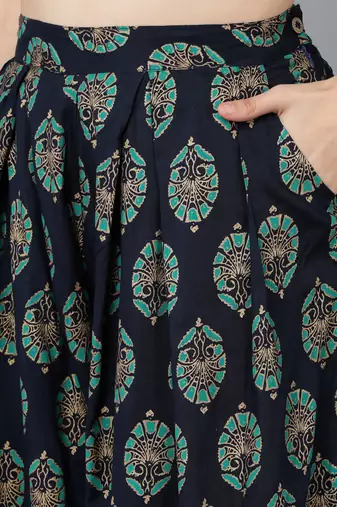 Vahson indo western printed regular slim fit sleeveless rayon blue palazzo pant one minute saree
