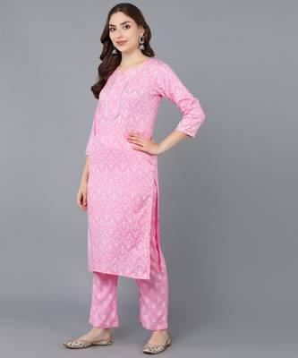 s cotton rayon blend kurta with palazzo & dupatta set pink 2