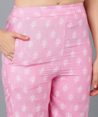 s cotton rayon blend kurta with palazzo & dupatta set pink 4