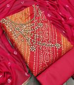 Multi colour color handwork work cotton jacquard unstitched chudidar dress material 