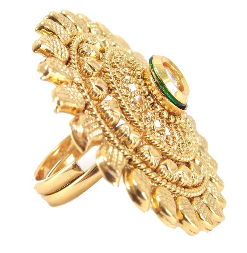 Silver Oxidized Kundan Work Designer Adjustable Finger Ring for Women main image 0