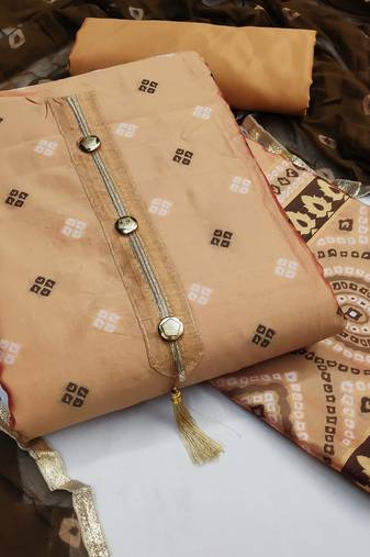 Light peach color weaving work banarasi jacquard unstitched chudidar dress material - mrfc11024b