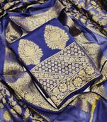 Blue color weaving work banarasi jacquard unstitched chudidar dress material - mrfc11027a