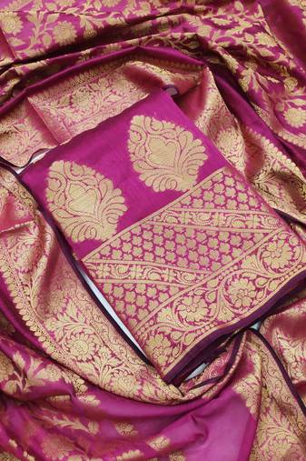Pink color weaving work banarasi jacquard unstitched chudidar dress material - mrfc11027e