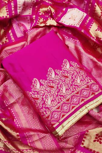Pink color weaving work banarasi jacquard unstitched chudidar dress material - mrfc11029a