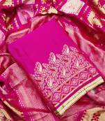 Pink color weaving work banarasi jacquard unstitched chudidar dress material - mrfc11029a