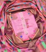 Pink color weaving work banarasi jacquard unstitched chudidar dress material 